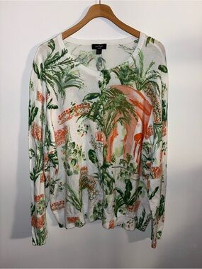 Lord & Taylor 100% Cotton Tropical Botanical Print Cardigan Sweater Size 3X NWT